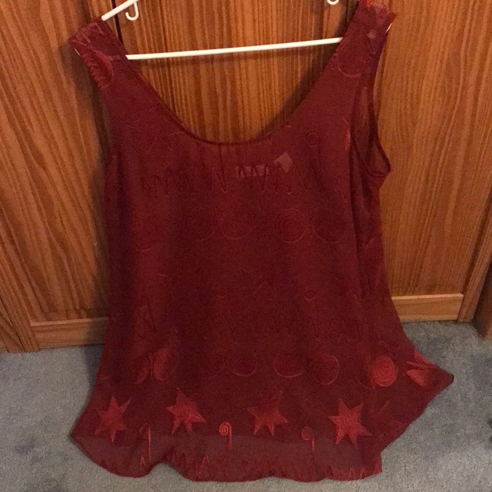Vintage Victoria’s Secret gold tag red mesh shapes sheer tank top